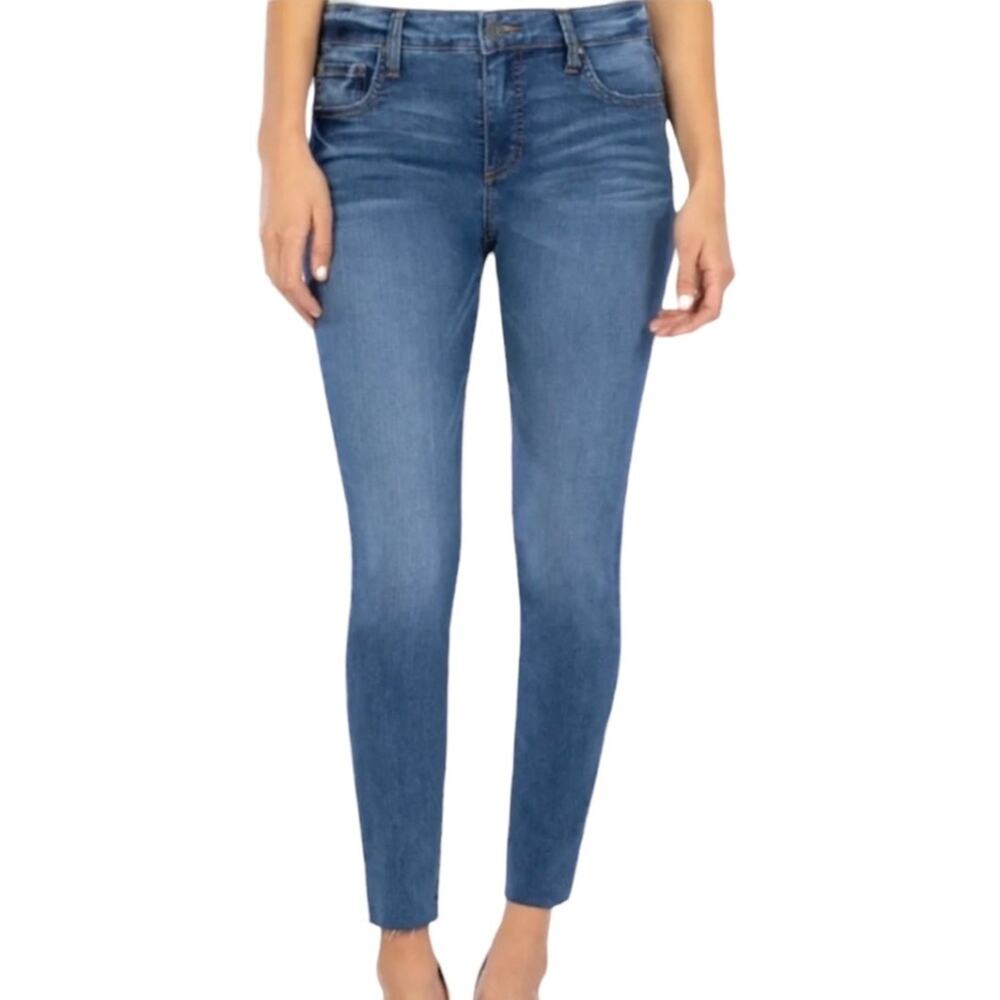 Kut from the Kloth Connie Ankle Skinny Raw Hem Medium Wash Mid Rise Jeans Size 0